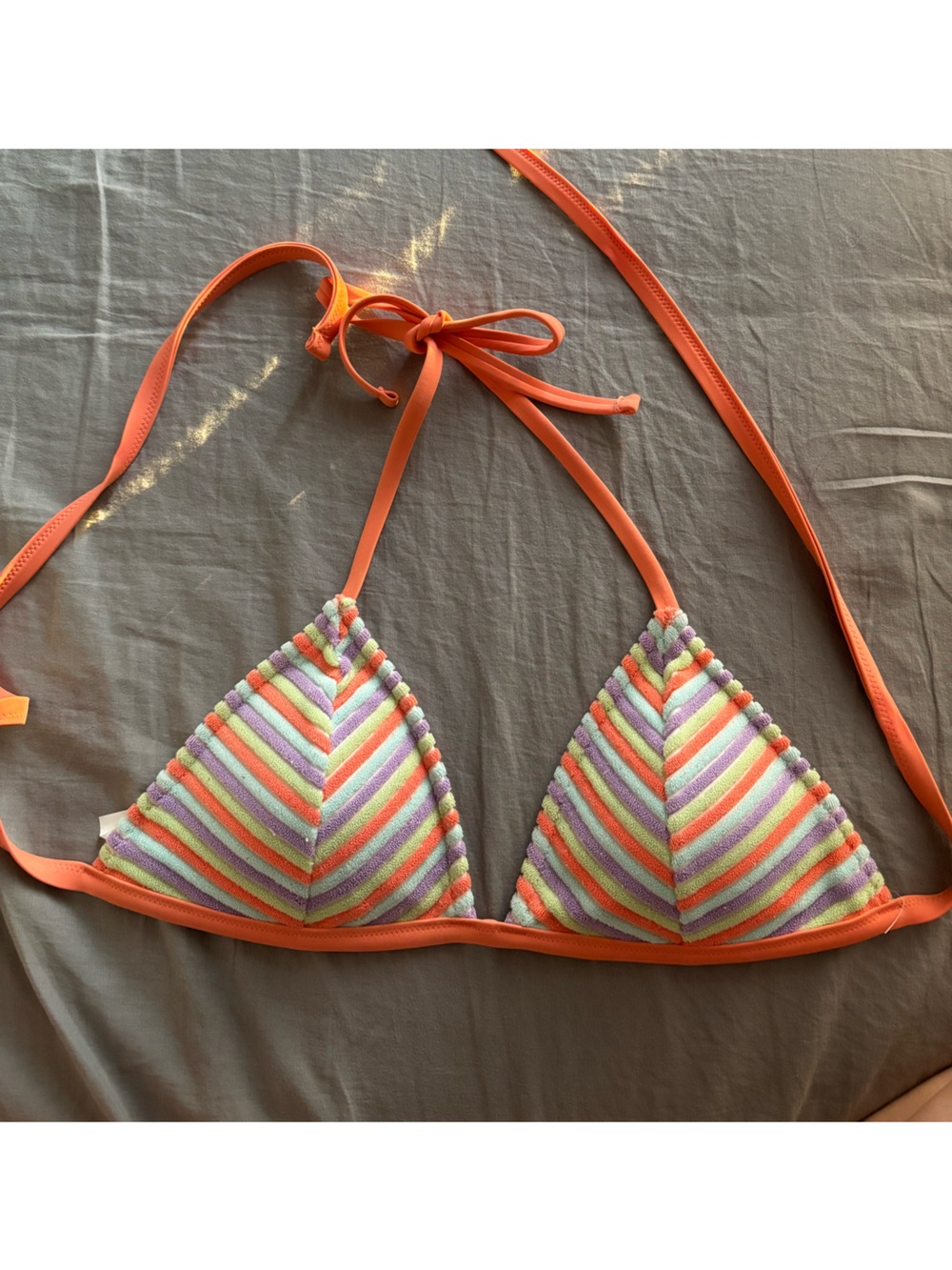 aerie Orange Multi-Stripe Triangle Bikini Top